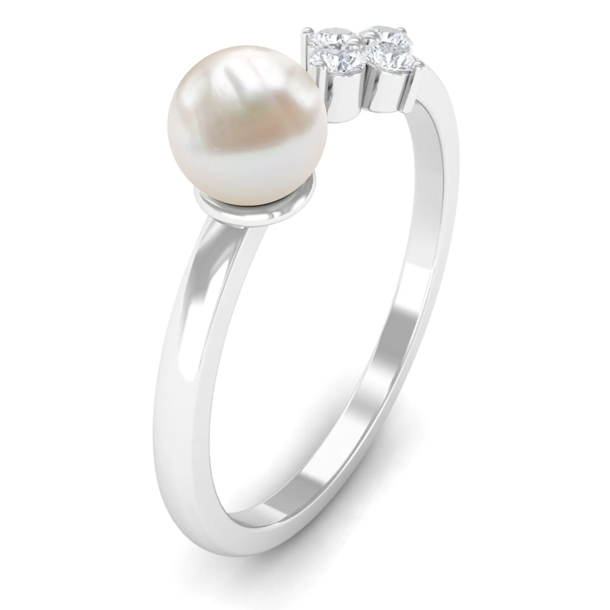 2.25 CT Freshwater Pearl and Diamond Minimal Cuff Ring