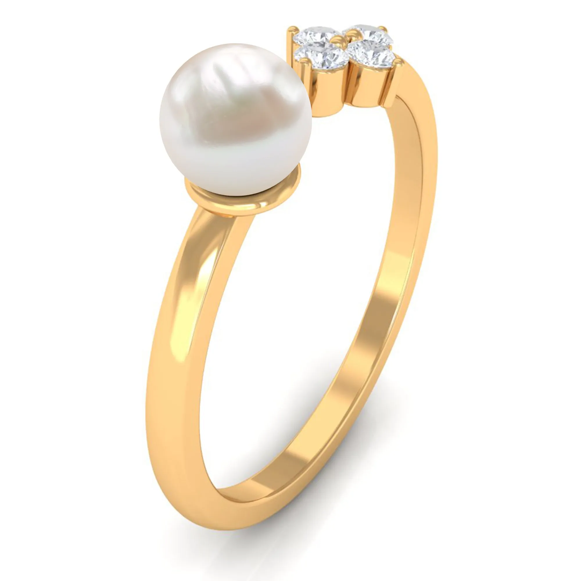 2.25 CT Freshwater Pearl and Diamond Minimal Cuff Ring