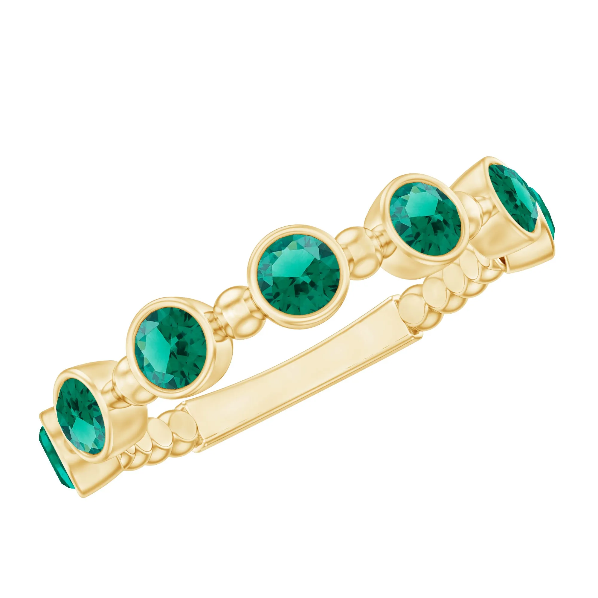 3/4 CT Created Emerald Stackable Ring with Beaded Details