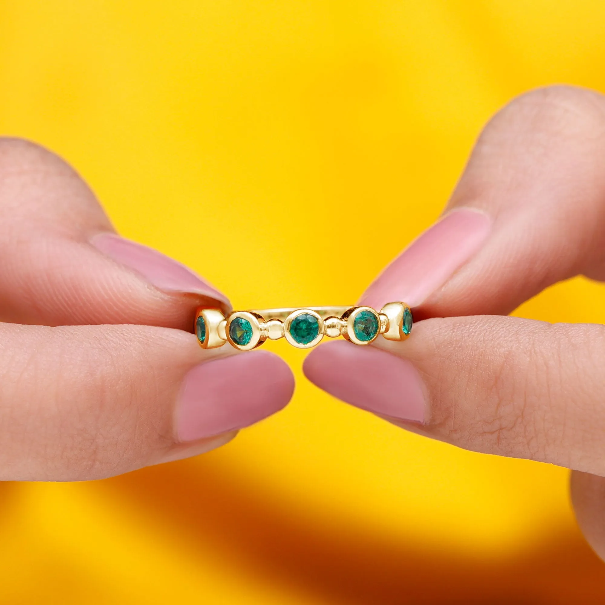 3/4 CT Created Emerald Stackable Ring with Beaded Details