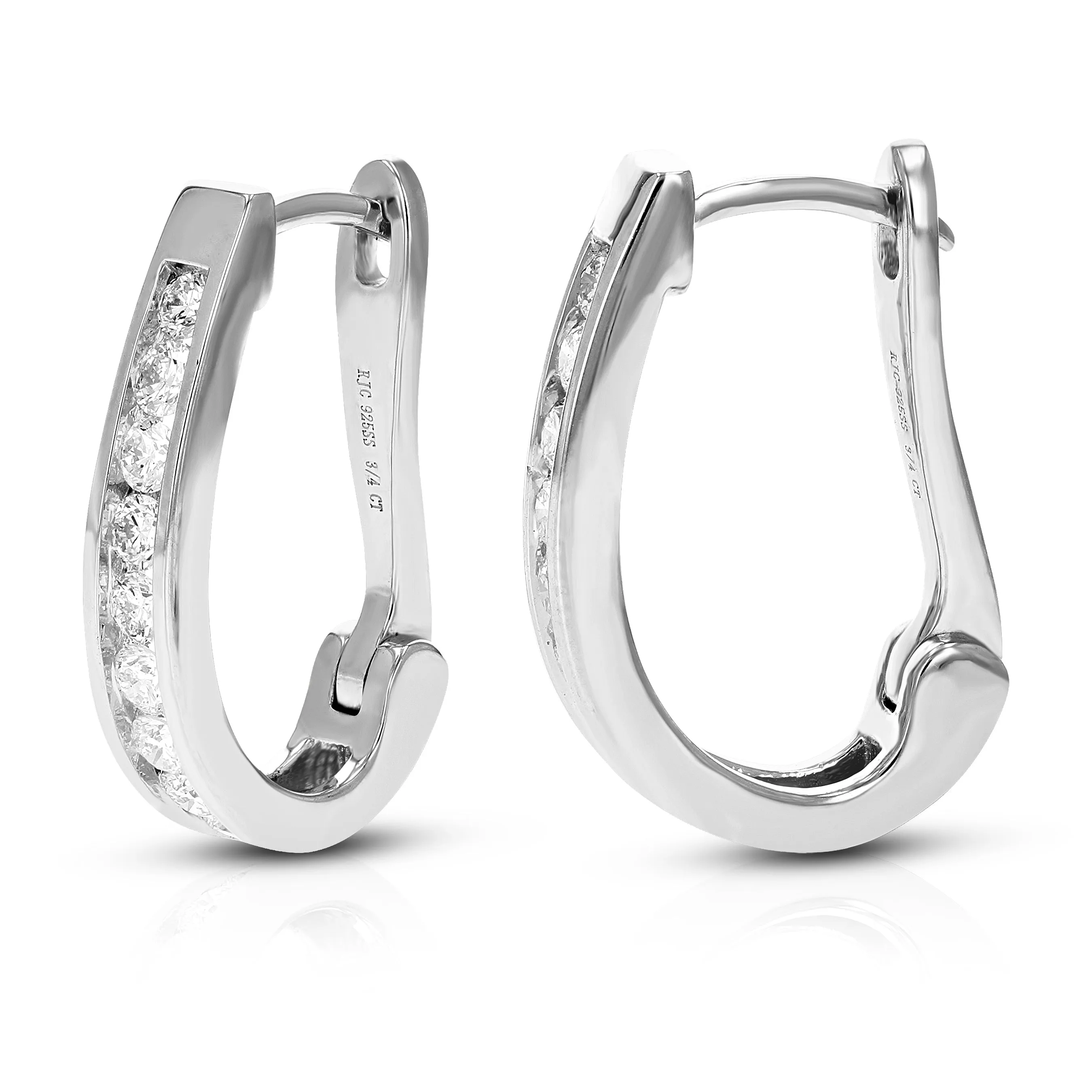 3/4 cttw Lab Grown Channel Diamond Hoop Earrings Sterling Silver