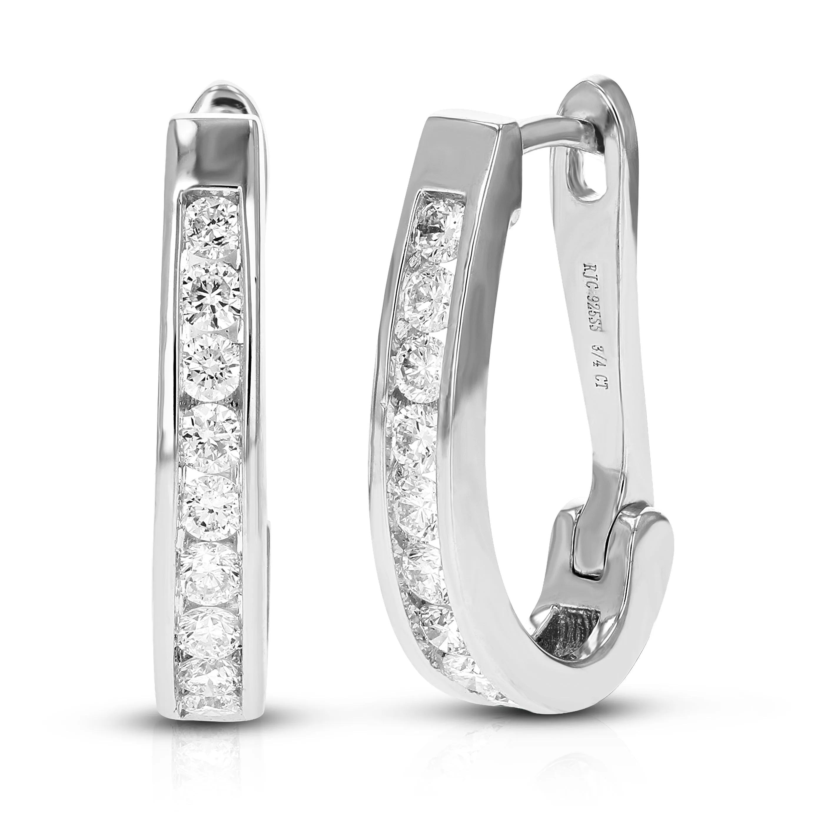 3/4 cttw Lab Grown Channel Diamond Hoop Earrings Sterling Silver