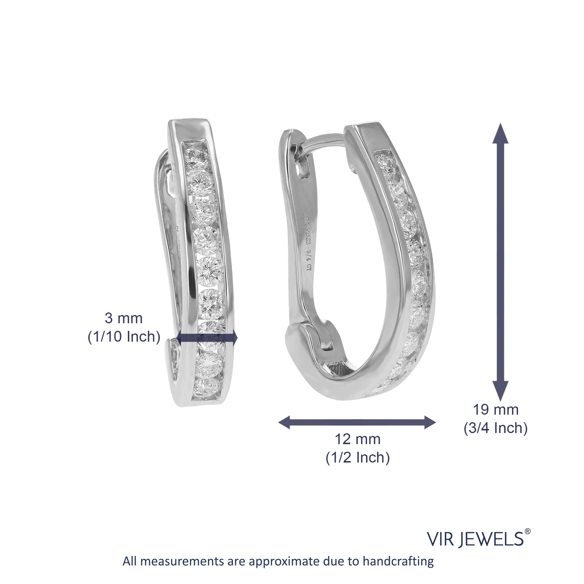 3/4 cttw Lab Grown Channel Diamond Hoop Earrings Sterling Silver