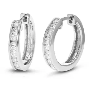 3/4 cttw Lab Grown Diamond Hoop Earrings Channel Sterling Silver