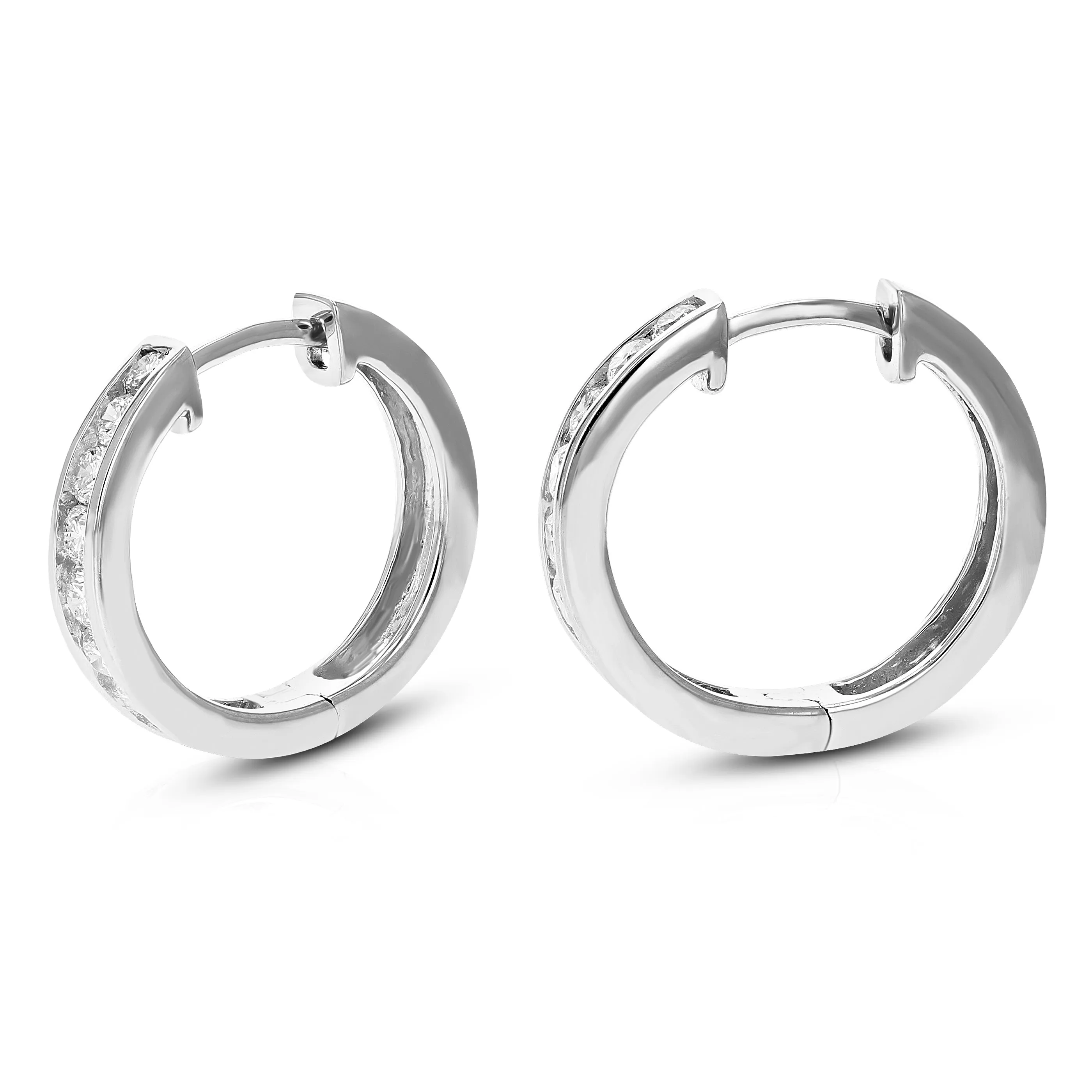 3/4 cttw Lab Grown Diamond Hoop Earrings Channel Sterling Silver