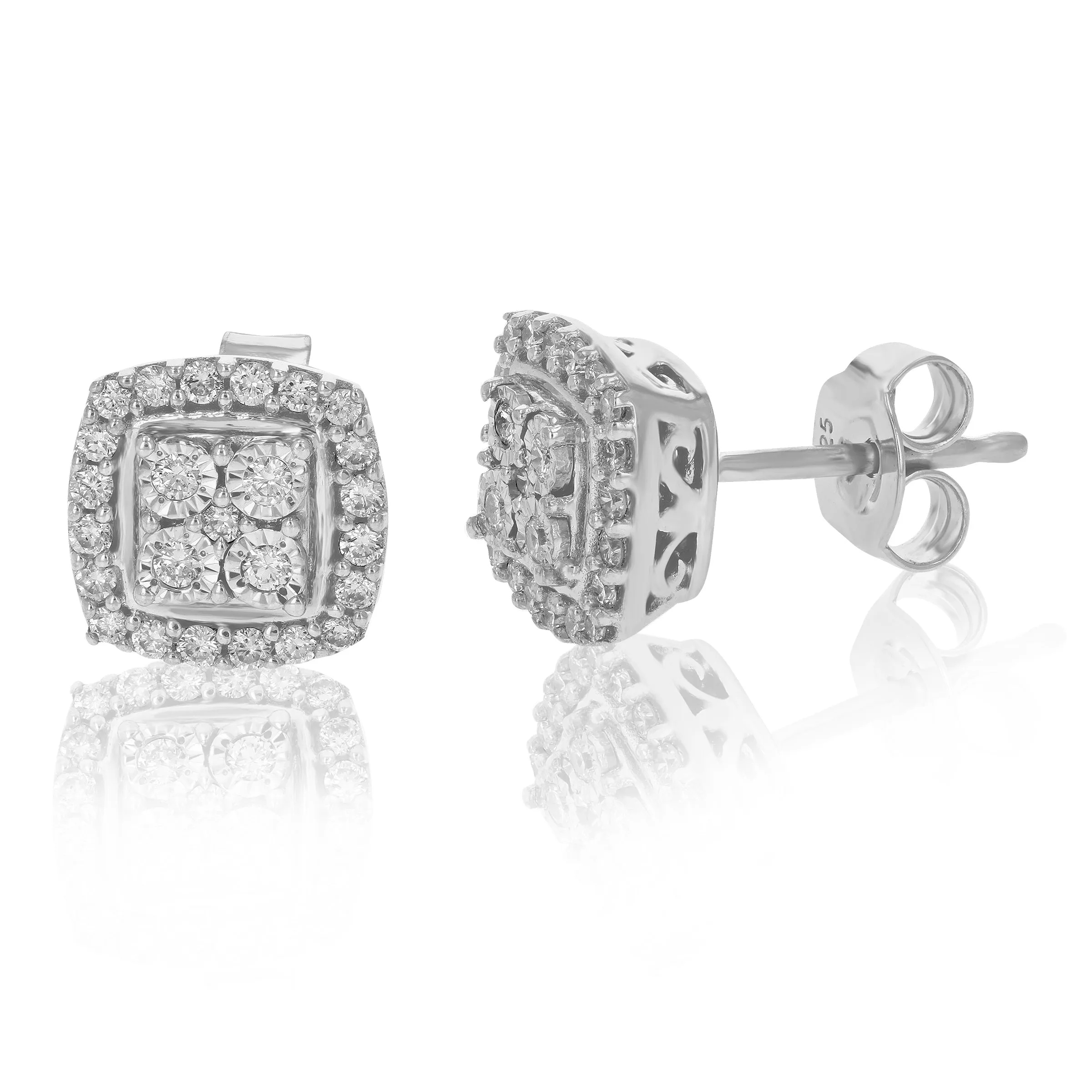 3/8 cttw Lab Grown Diamond Cushion Stud Earrings Sterling Silver