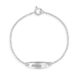 5" Cross Cutout Tag ID Baby / Toddler Bracelet - Sterling Silver