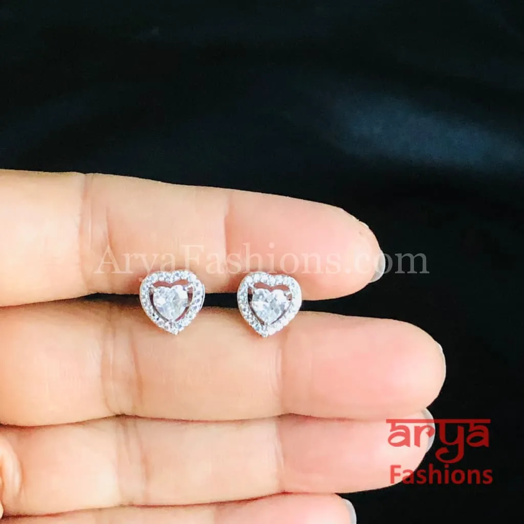 925 Silver Designer CZ Studs/ Round and Heard Shaped CZ Studs