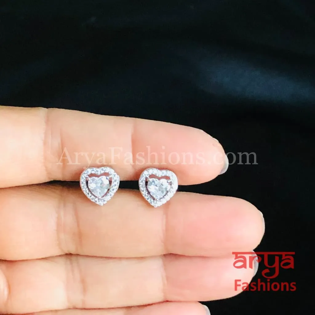 925 Silver Designer CZ Studs/ Round and Heard Shaped CZ Studs