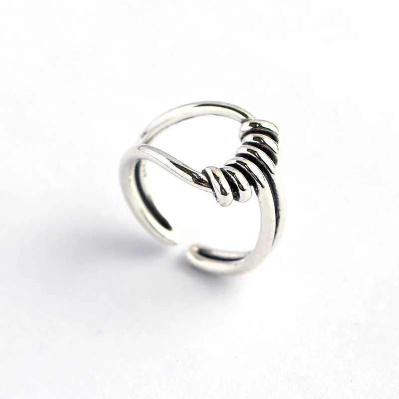 925 Sterling Silver Chic Women Circle Silver Distressing Rings