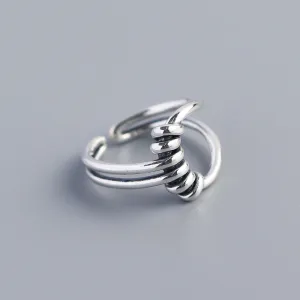 925 Sterling Silver Chic Women Circle Silver Distressing Rings