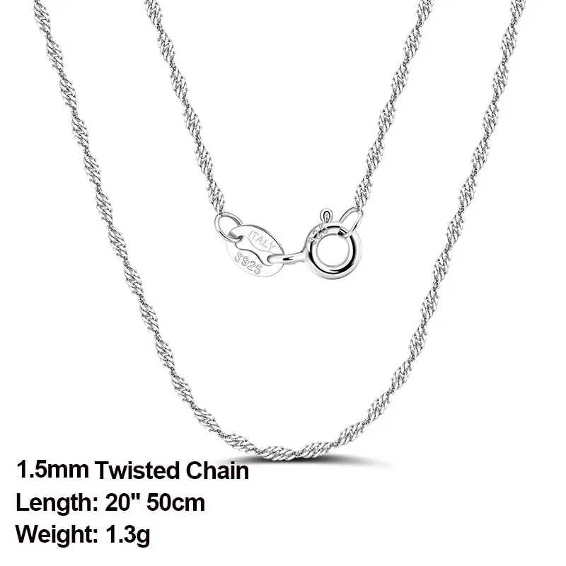 925 Sterling Silver Italian Handmade 1.2mm Chopin Chain Necklace for Women Fashion Simple Basic Neck Chain Jewelry SC53