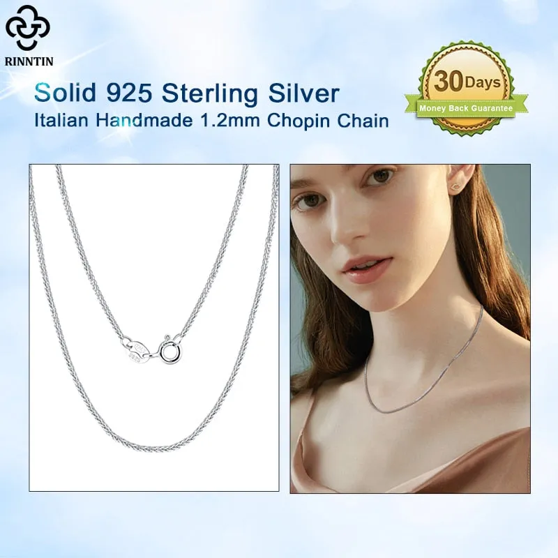 925 Sterling Silver Italian Handmade 1.2mm Chopin Chain Necklace for Women Fashion Simple Basic Neck Chain Jewelry SC53