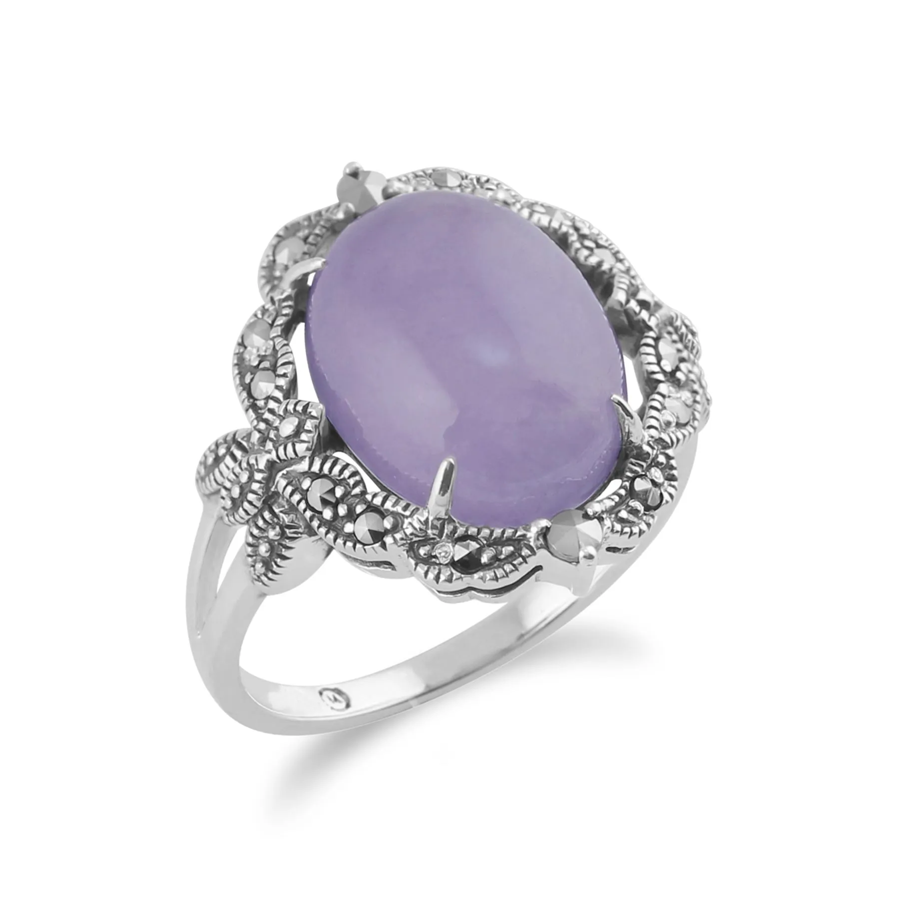 925 STERLINGSILBER JUGENDSTIL VINTAGE inspiriert Lavendel Jade & Markasit Statement Ring