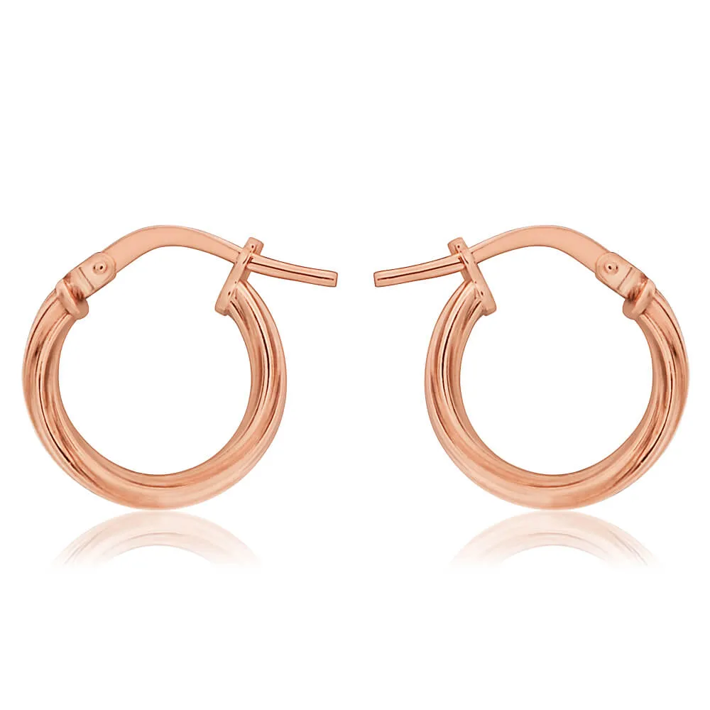 9ct Rose Gold Silver Filled Twist Hoop Earrings in 10mm