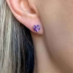 Amethyst Heart Stud Earrings