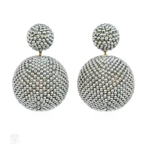 Antique aluminum beaded double ball earrings