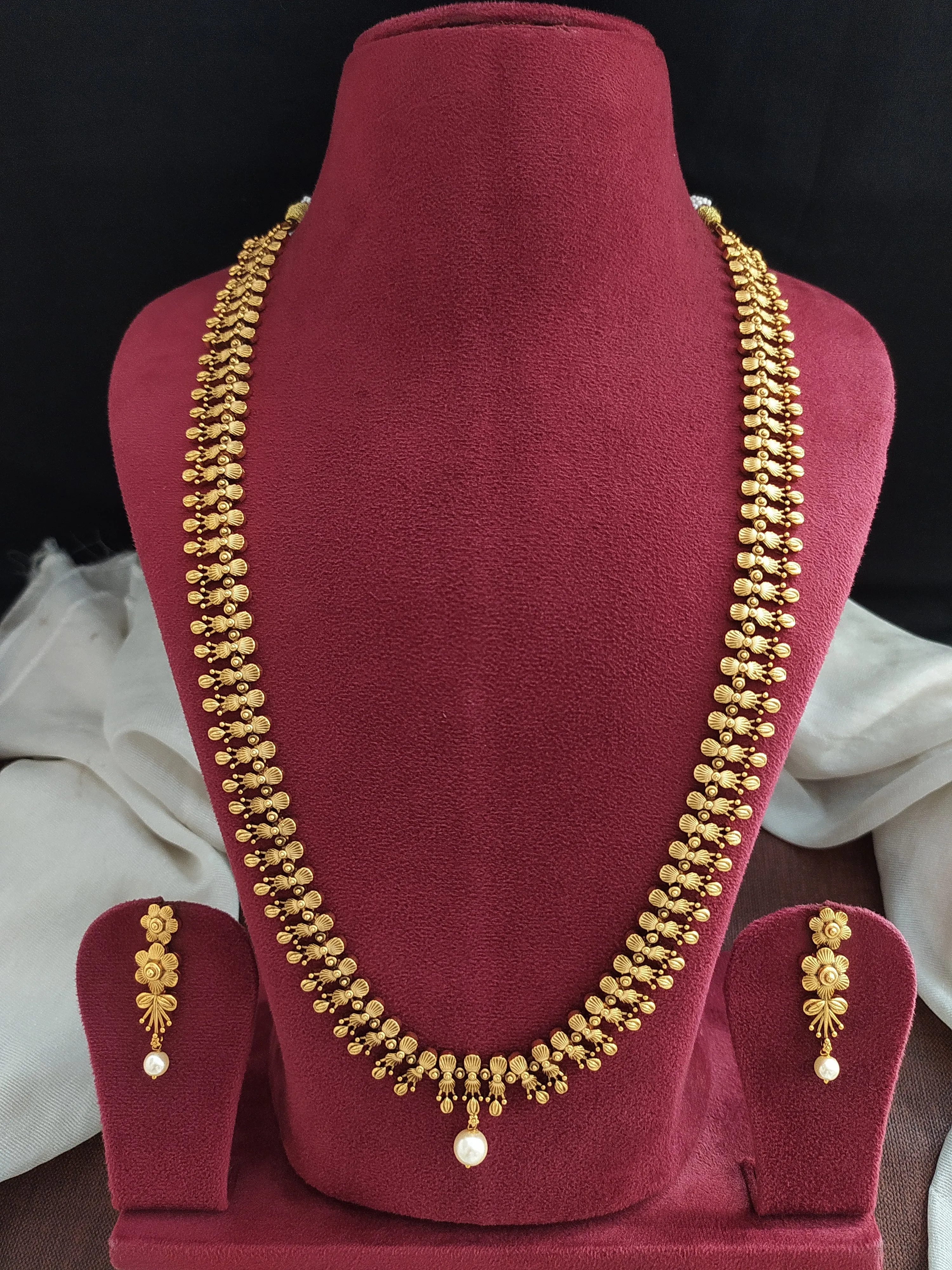 Antique Plain Long Haram Set ~ Kerala Inspired Jewels with Matching Earrings