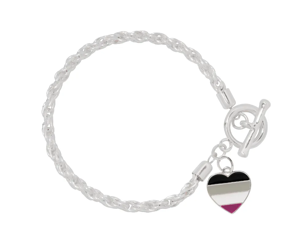 Asexual Heart Charm Silver Rope Bracelets