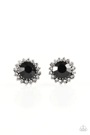 Away We Glow Black Rhinestone Post Earrings - Paparazzi Accessories