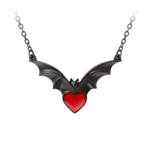 Bat Pendant Necklace With Blood Red Heart