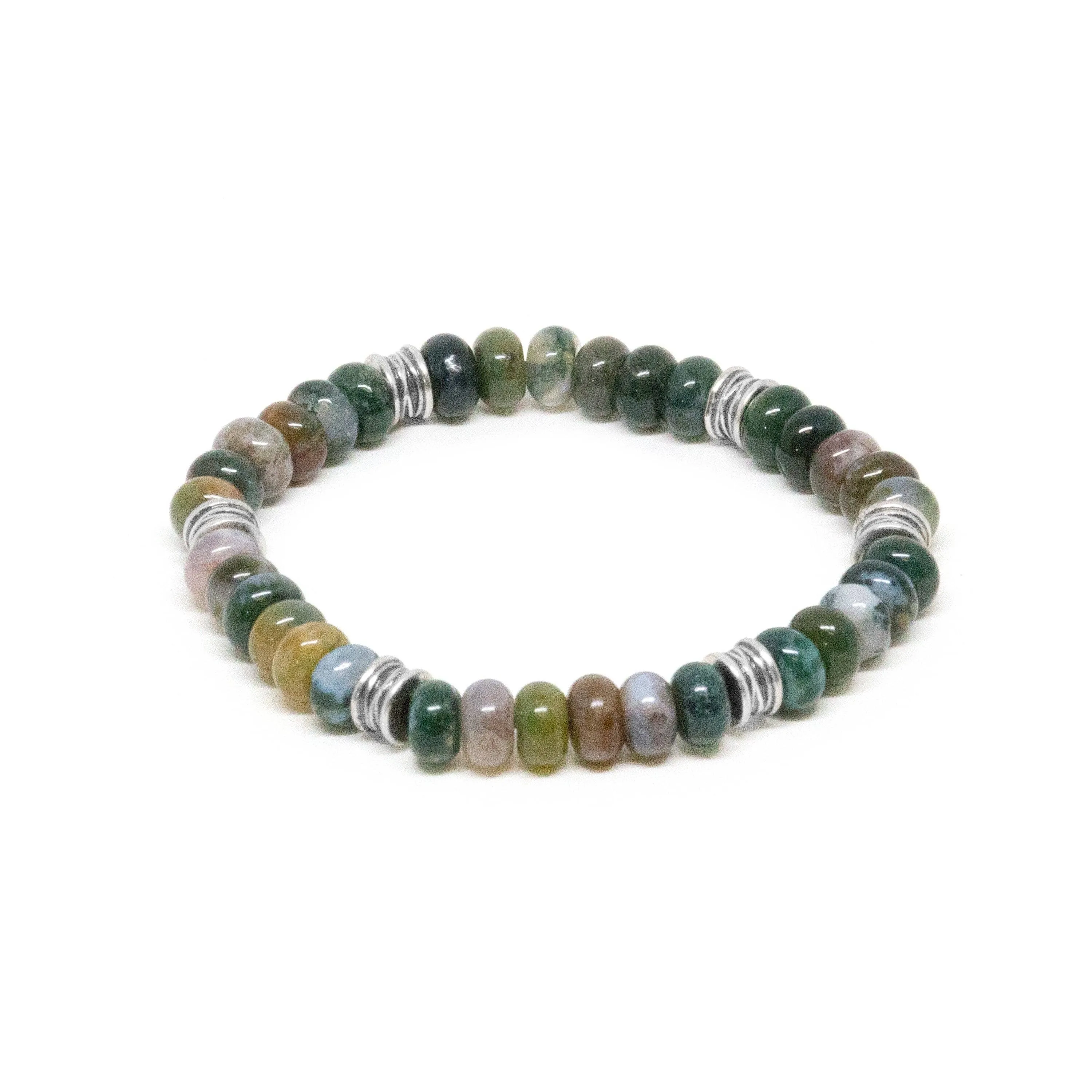 Beaded Moss Agate & SS Bracelet