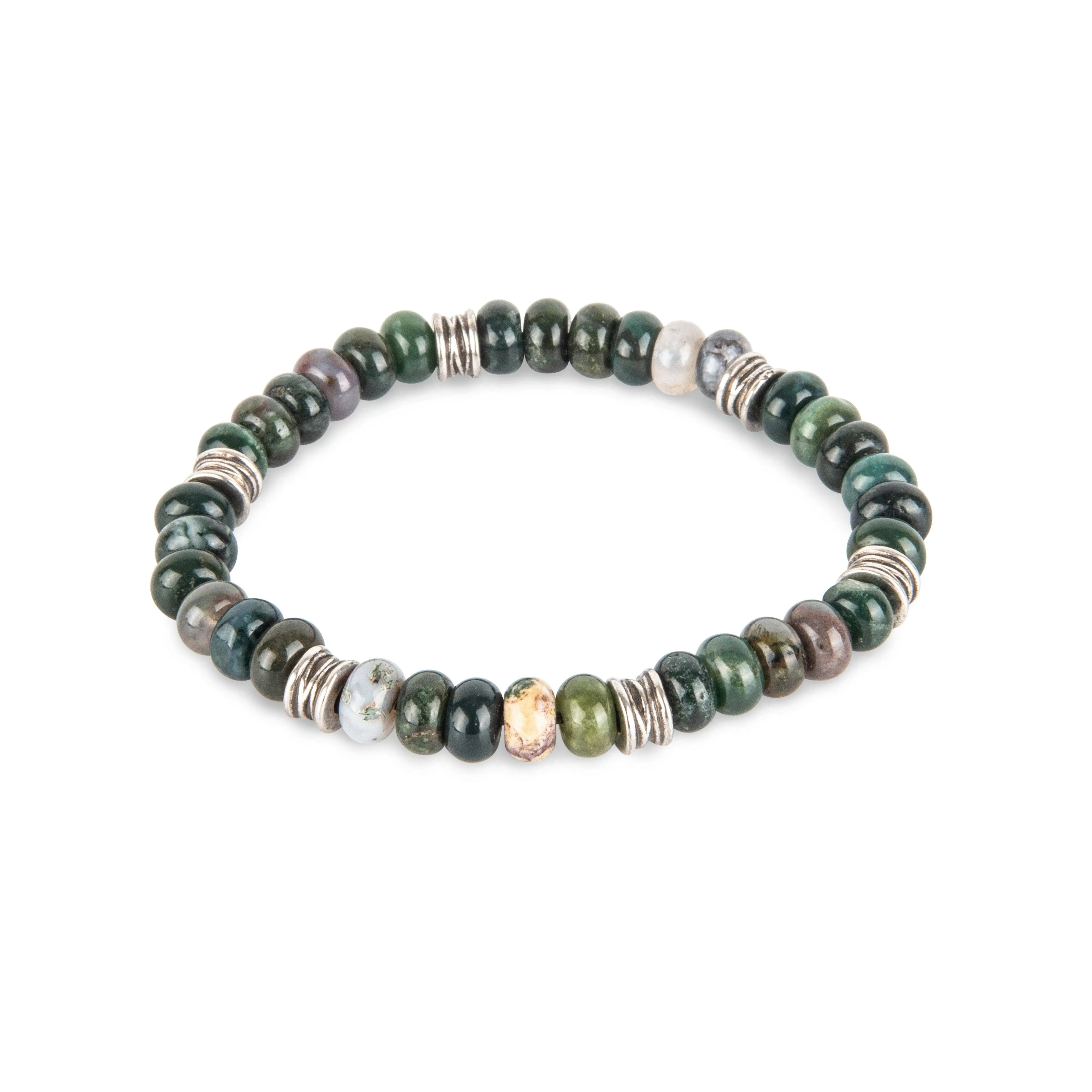 Beaded Moss Agate & SS Bracelet