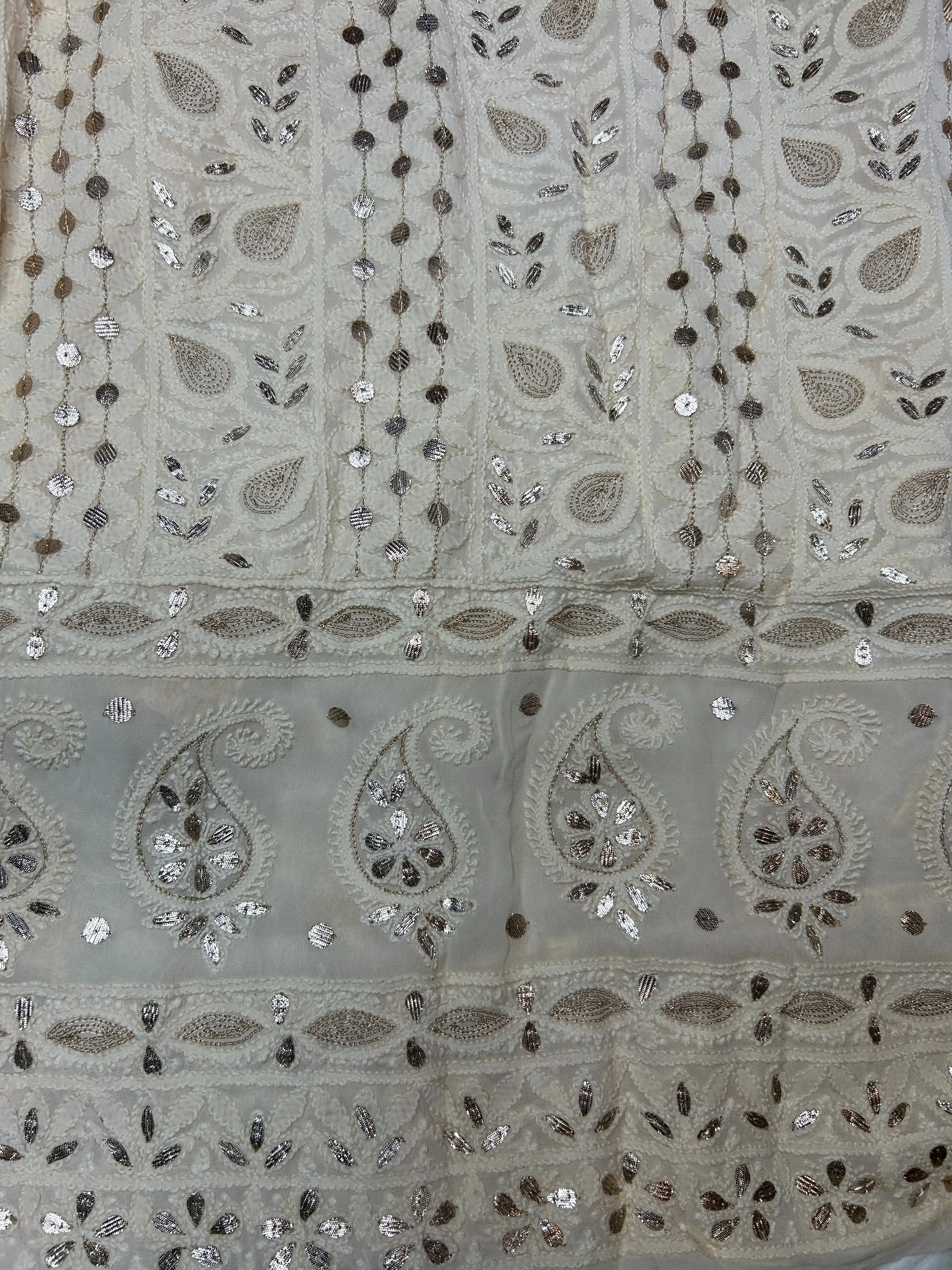 Beautiful Cream Colour Chikankari Gota Patti Unstitched Salwar Kameez