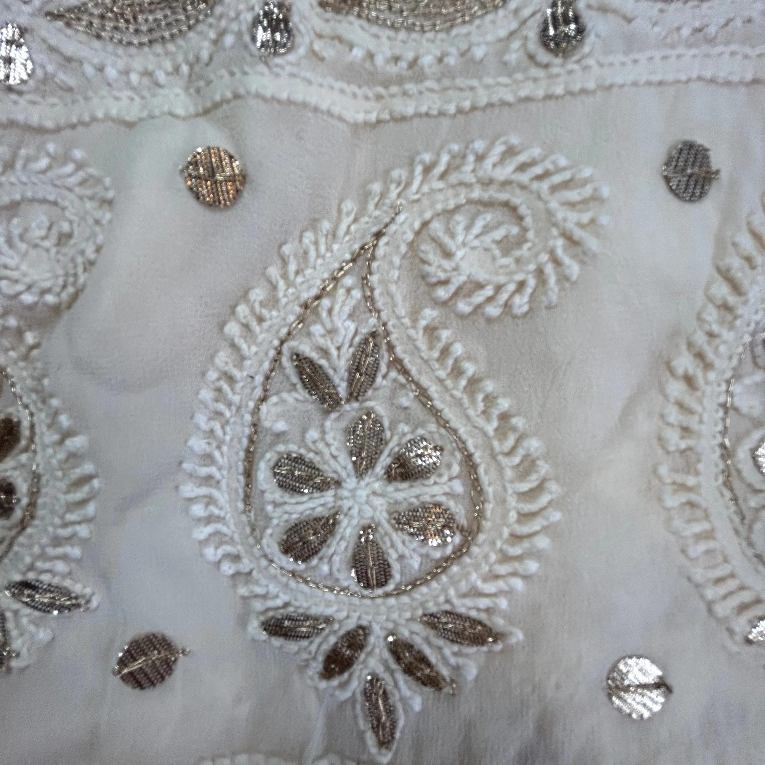 Beautiful Cream Colour Chikankari Gota Patti Unstitched Salwar Kameez