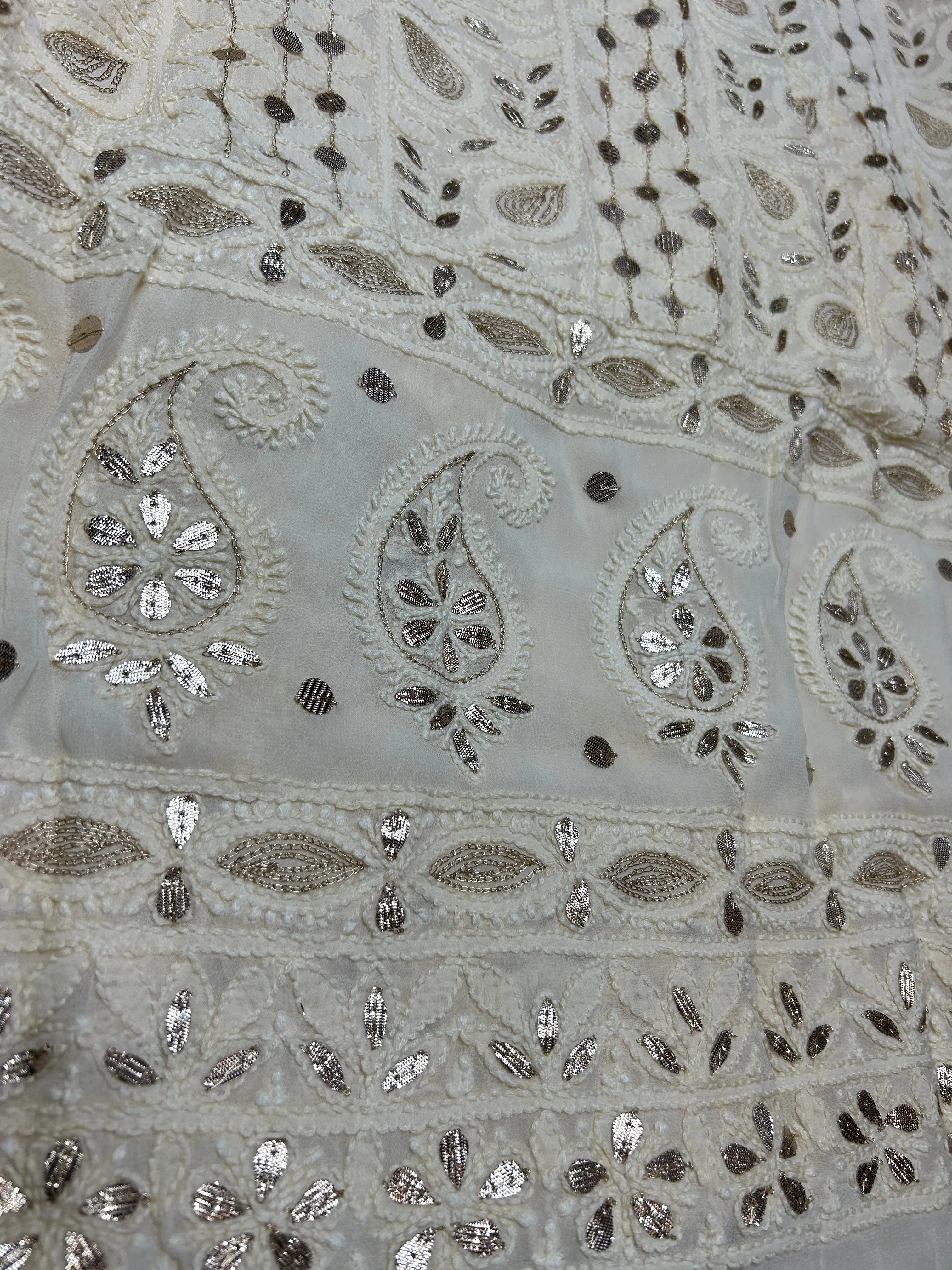 Beautiful Cream Colour Chikankari Gota Patti Unstitched Salwar Kameez