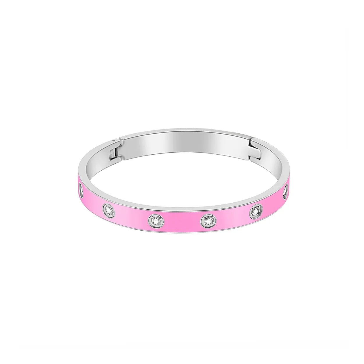 BG808EPW B.Tiff 8-Stone BARBIE Pink Enameled Bangle Bracelet