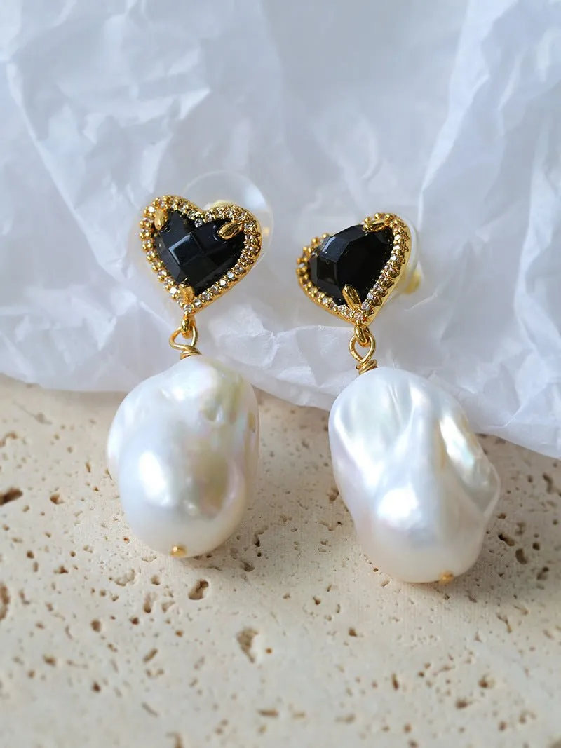 Black Heart-shaped Baroque Pearl Earrings