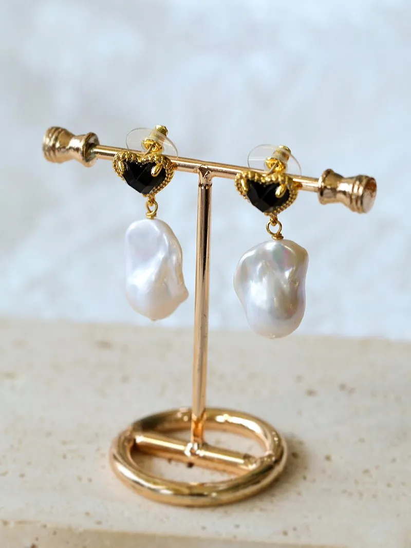 Black Heart-shaped Baroque Pearl Earrings