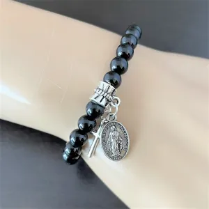 Black Onyx 6mm Beaded Religious Bracelet