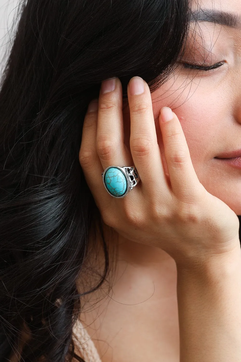 Bohemian Oval Cut Turquoise Ring