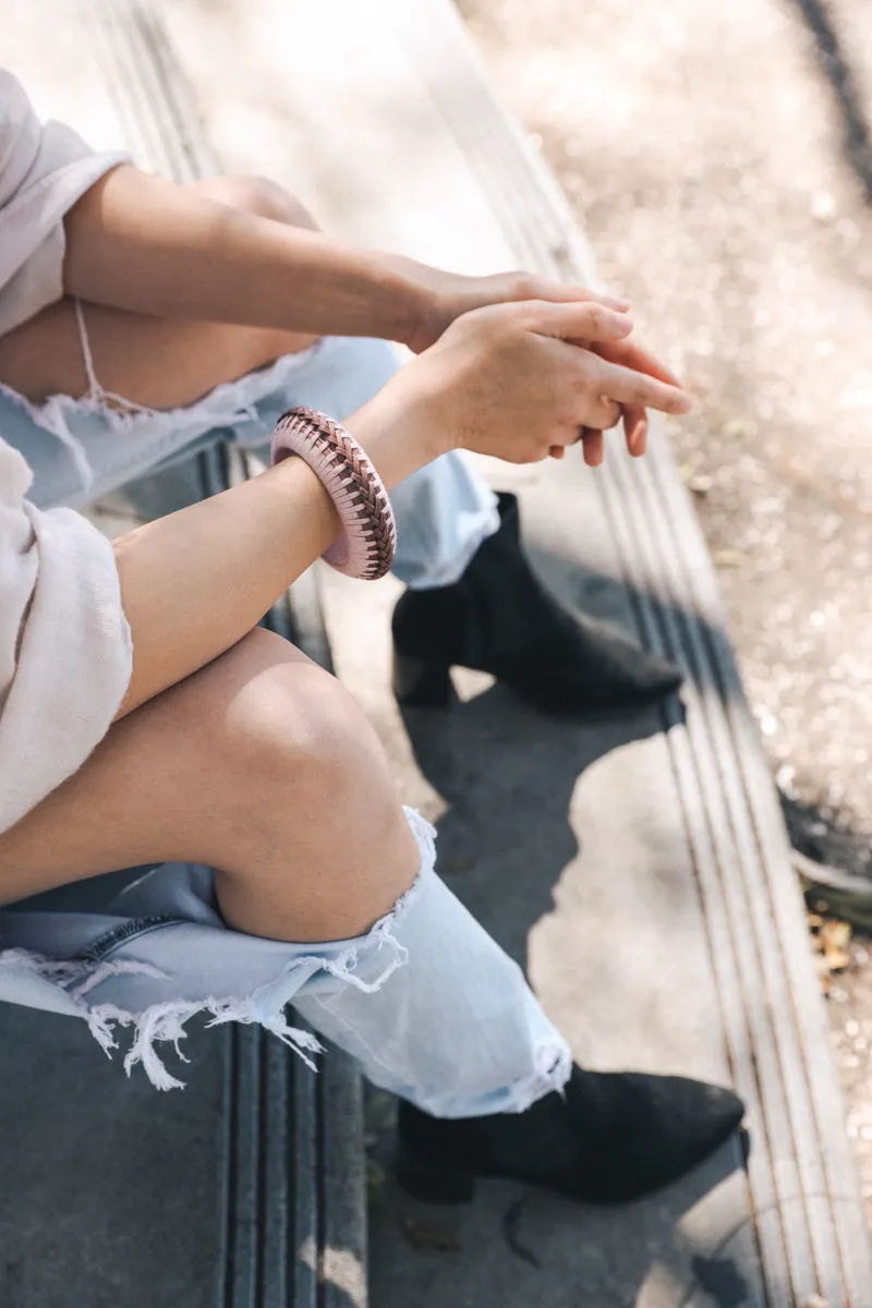 Braided Bamboo and Fabric Bangle