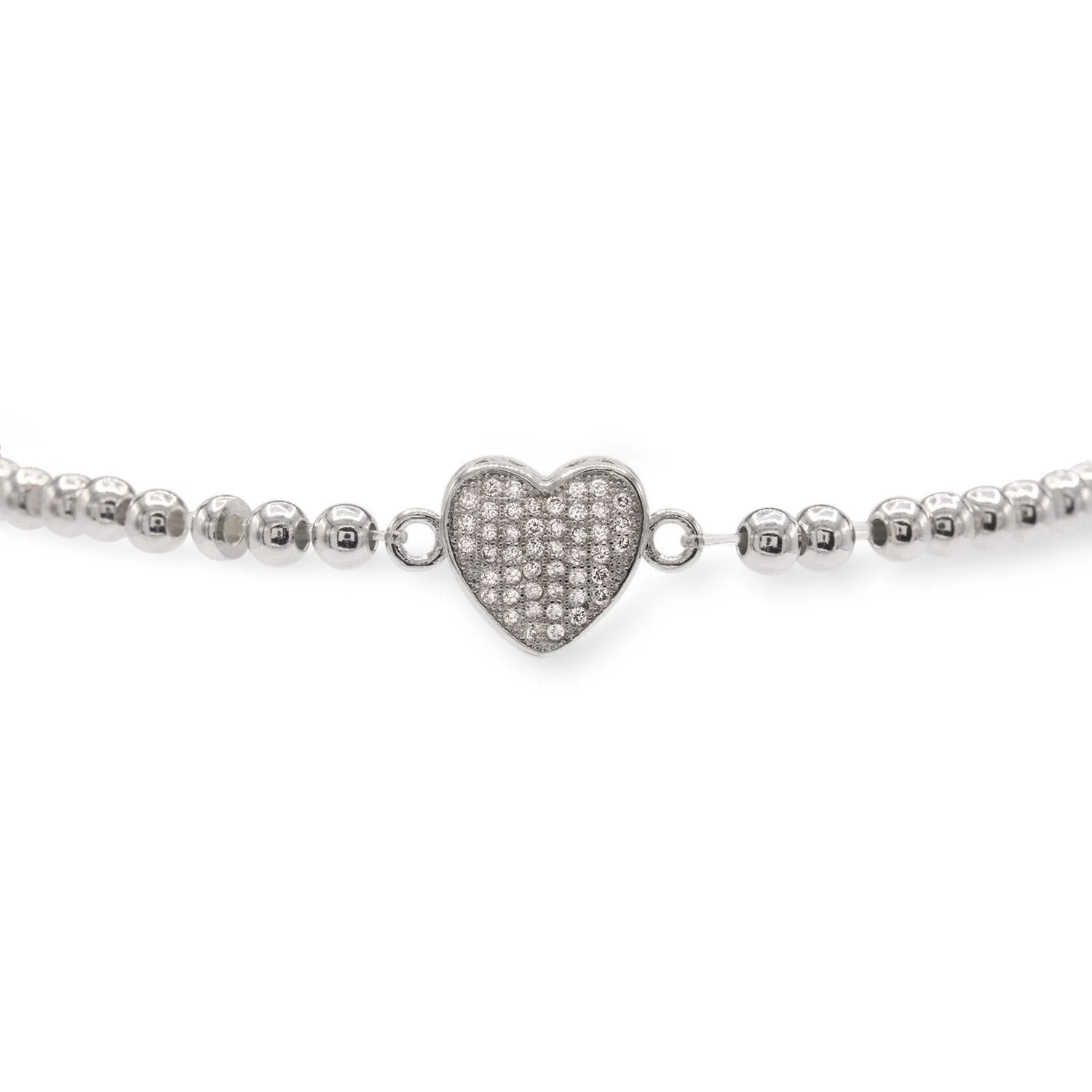 Brass Cubic Zirconia Heart Charm Bracelet