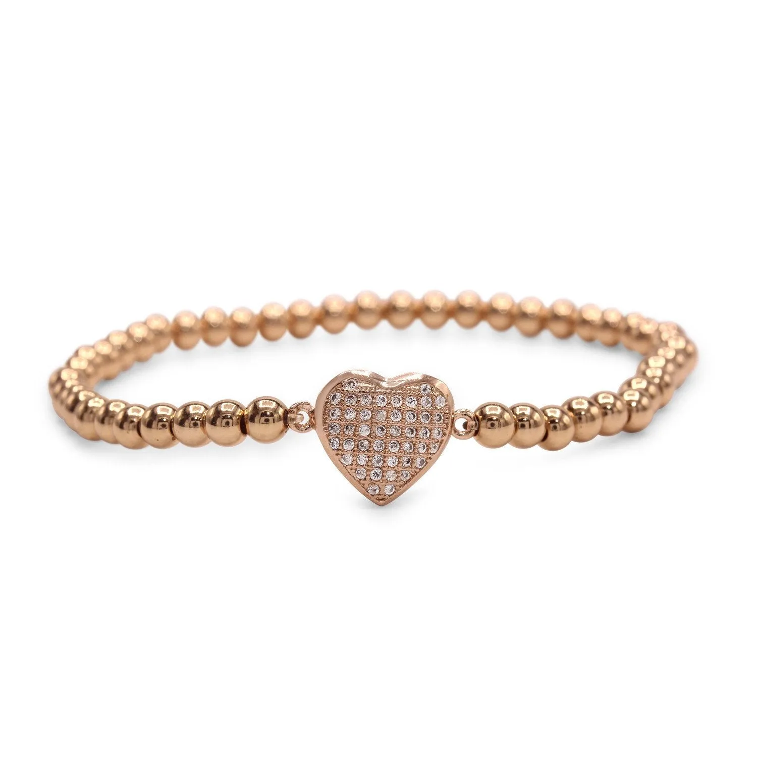 Brass Cubic Zirconia Heart Charm Bracelet