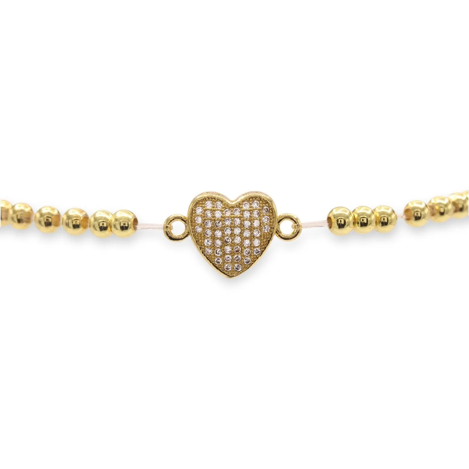 Brass Cubic Zirconia Heart Charm Bracelet