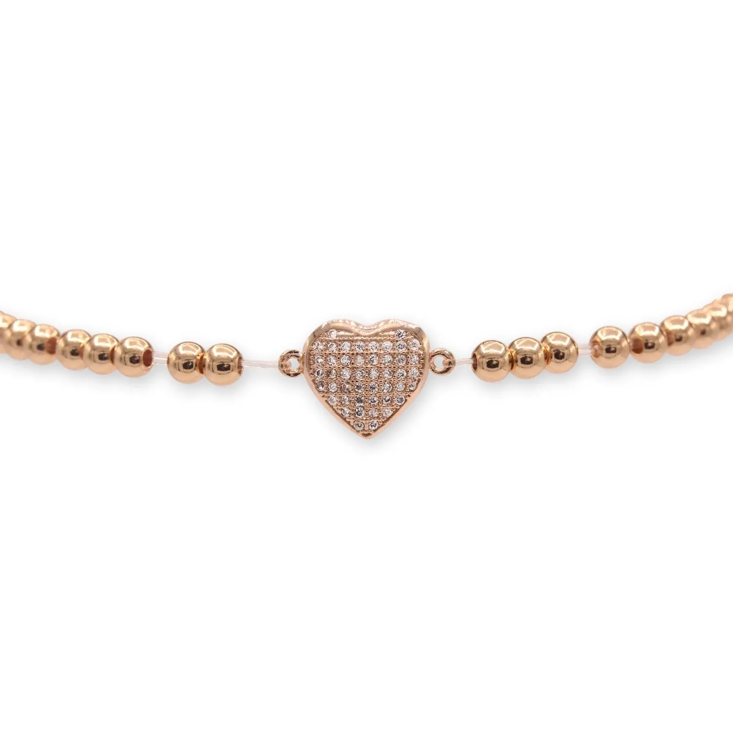 Brass Cubic Zirconia Heart Charm Bracelet