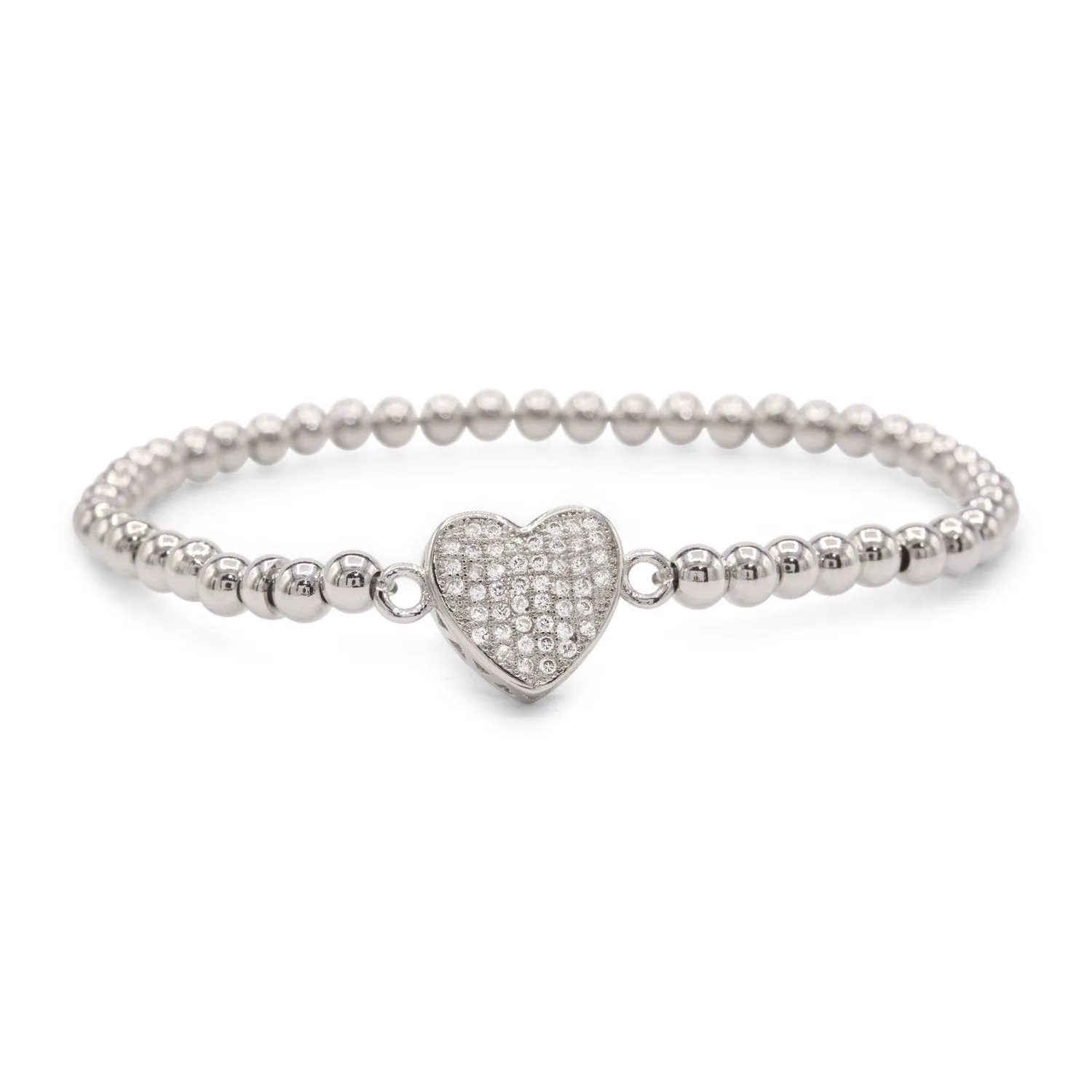 Brass Cubic Zirconia Heart Charm Bracelet