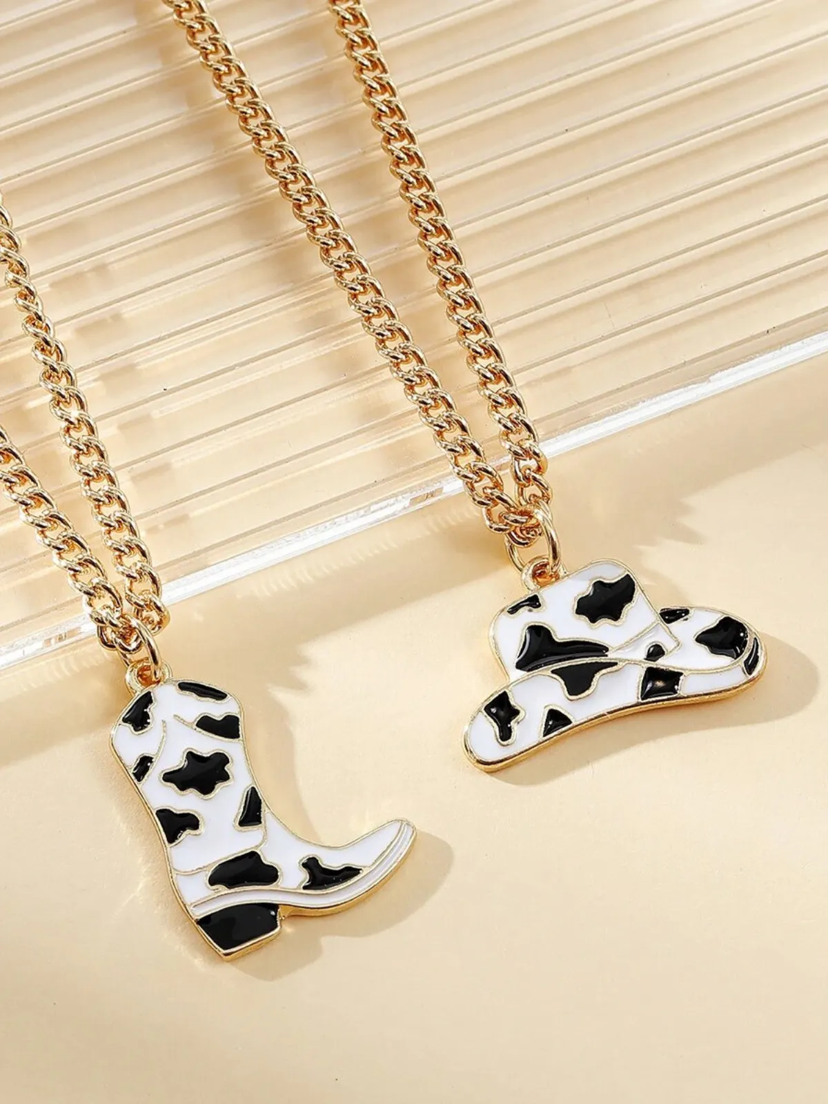 Bronco Beauty Cow Print Boot and Hat Cowgirl Necklace Set