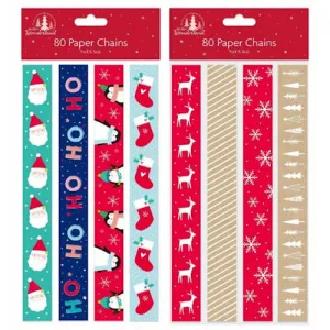 Christmas Cute Paper Chains - Assorted 80 Pack Festive Holiday Kids Craft Decoration