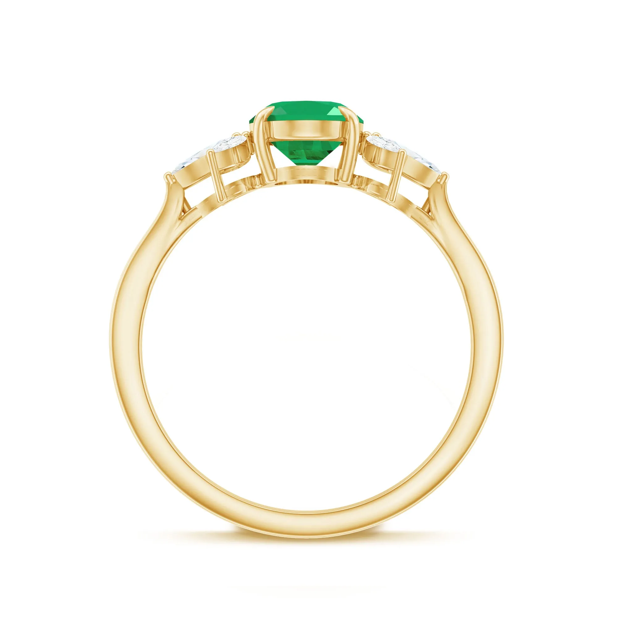 Claw Set Oval shape Emerald Solitaire Ring with Marquise Diamond Trio