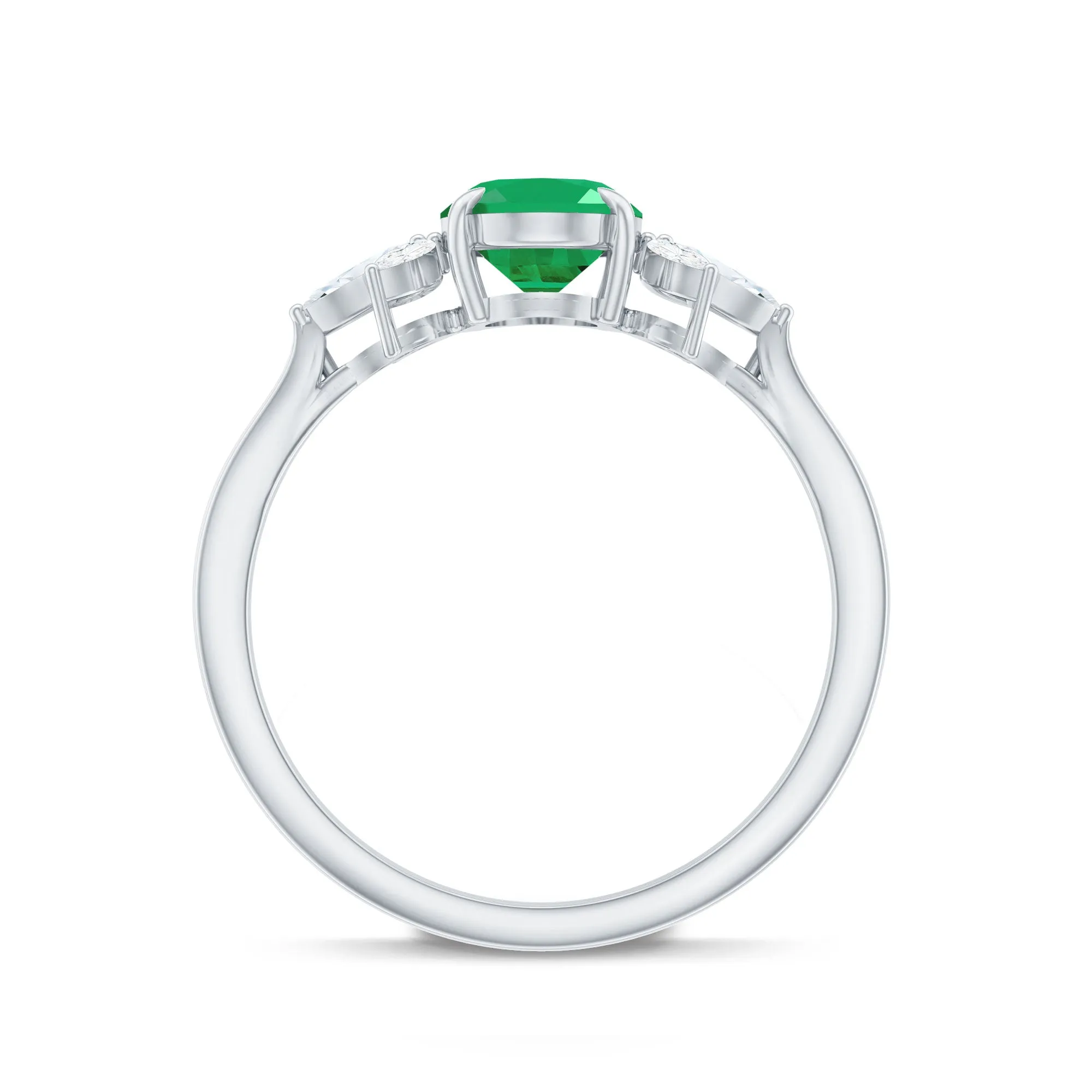 Claw Set Oval shape Emerald Solitaire Ring with Marquise Diamond Trio