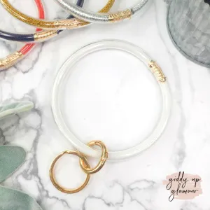 Clear O Bangle Key Ring with Micro Beads in White