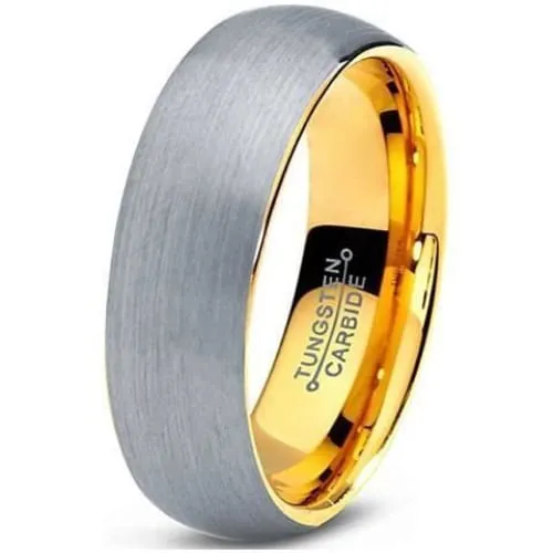 CLIO Domed Tungsten Ring 18K Yellow Gold Plated Brushed Comfort Fit 6mm - 8mm