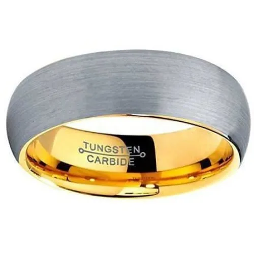 CLIO Domed Tungsten Ring 18K Yellow Gold Plated Brushed Comfort Fit 6mm - 8mm