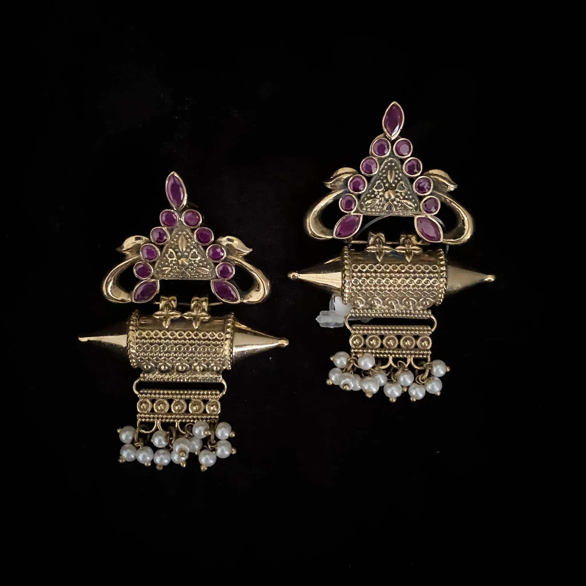 Contemporary Artisan Amrapali Style Antique Gold Earring in Victorian Finish