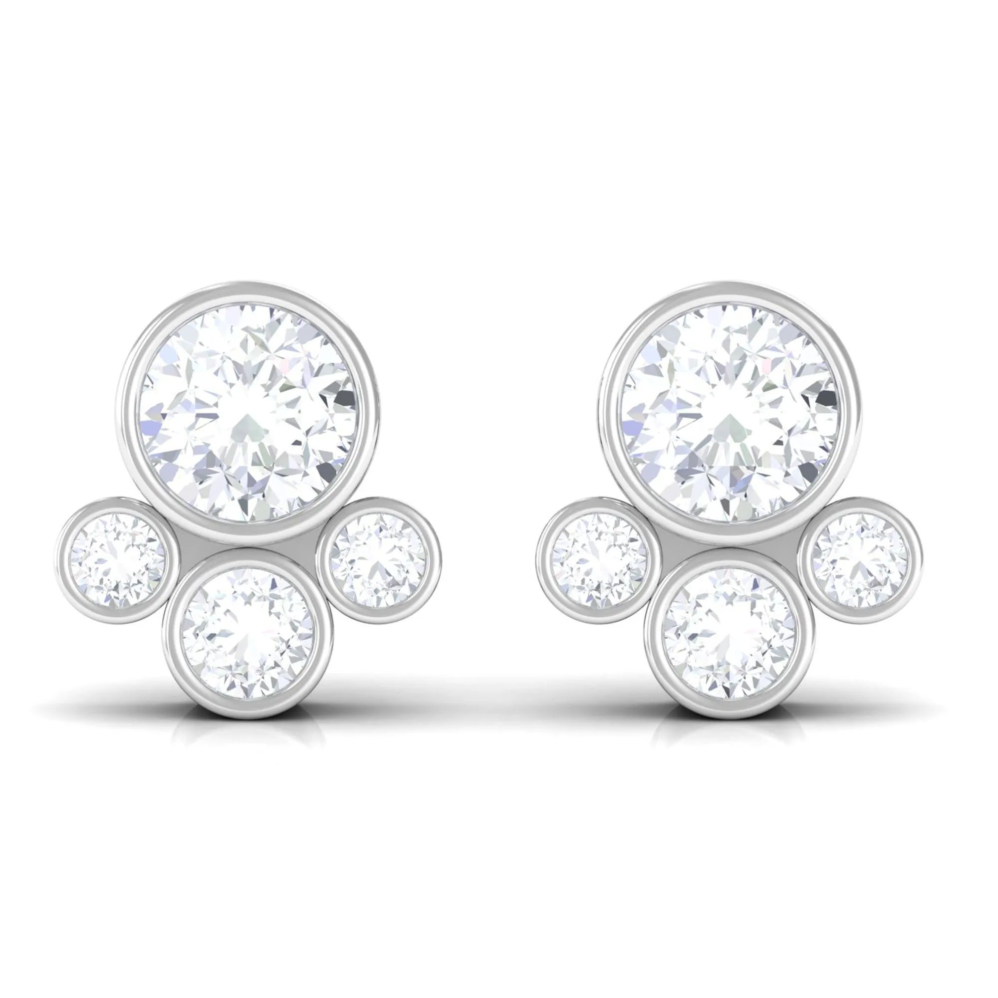 Contemporary Zircon Cluster Stud Earrings in Bezel Setting